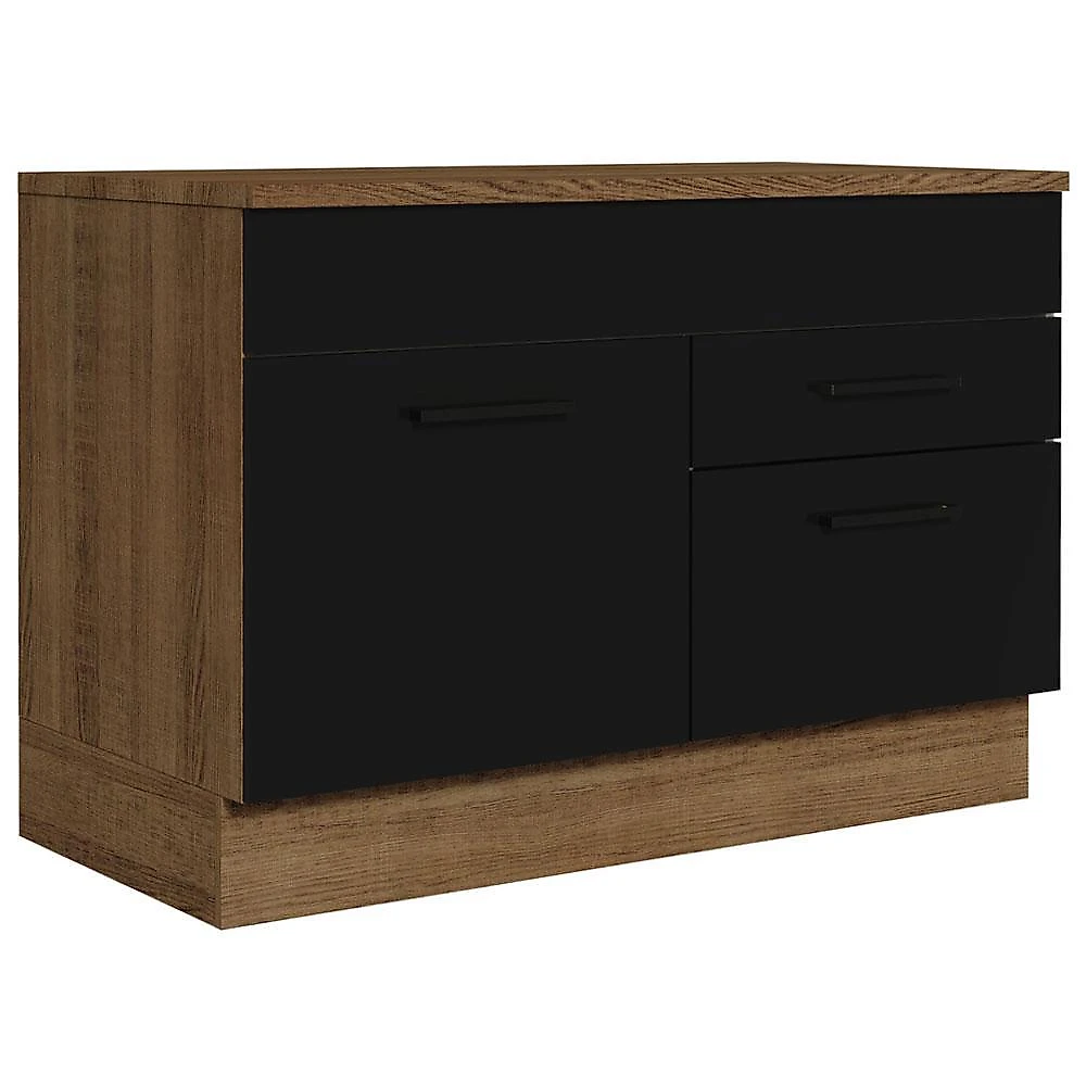 Balcão gabinete de pia cozinha 120 x 60 cm 1 porta 2 gavetas rustic/preto (com tampo) agata madesa