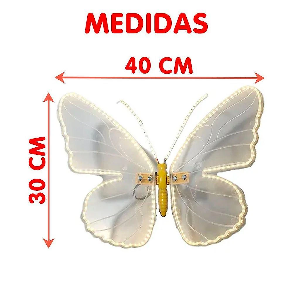 Borboleta Leds Amarelo Natal Movimento Suporte 40cm Bivolt
