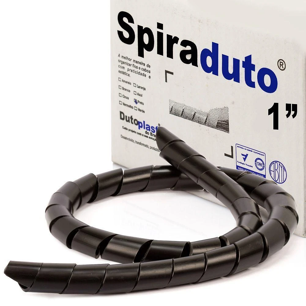Organizador Fios E Cabos Spiraduto De 1" Preto - 2 Metros