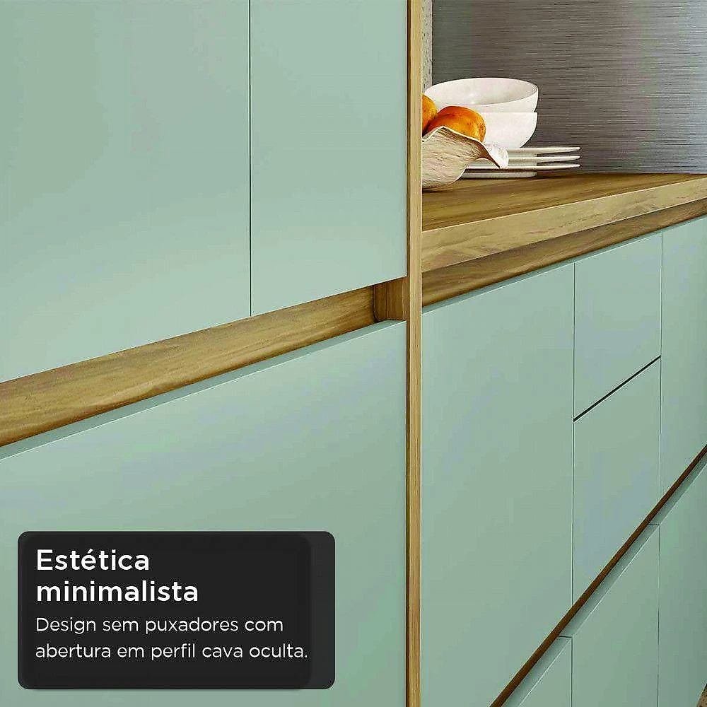 Cozinha 5 Peças Rainha 2 Portas 7 Gavetas MDF Nature e Verde Nesher Móveis webcontinental-7899766223418