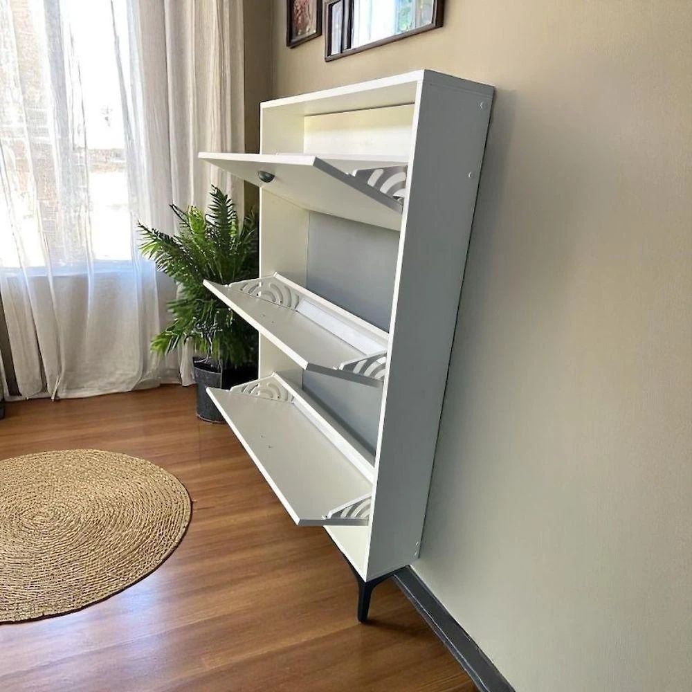 Miniatura Sapateira Estreita Mdf Branco 17cm Profundidade 3 Portas Organizador De Sapatos Para Entrada E Corredor