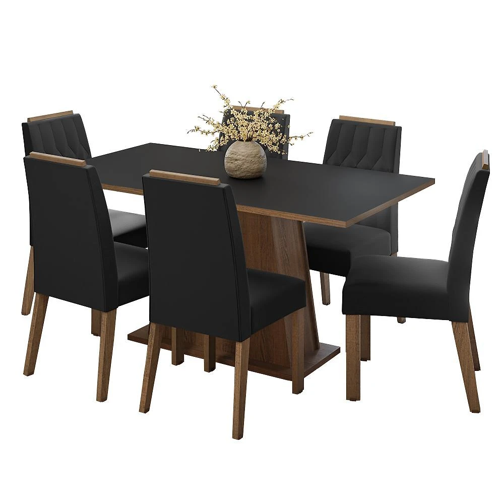 Conjunto sala de jantar tampo de madeira 6 cadeiras rustic/preto/oxford cedro madesa