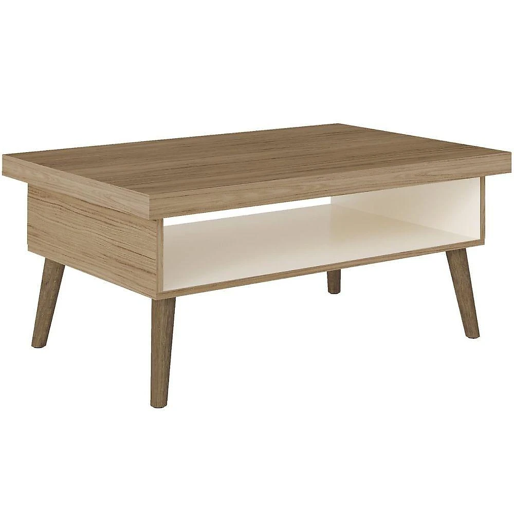 Mesa de Centro Lucca Retangular MDP 91cm Off White Carvalho com Nicho Funcional Artely