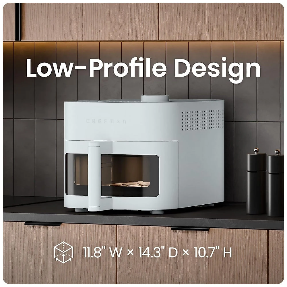 Fritadeira elétrica sem óleo 7,6L Chefman Crispinator cinza concreto cesta cerâmica janela de visualização 6 funções 1700W 110V