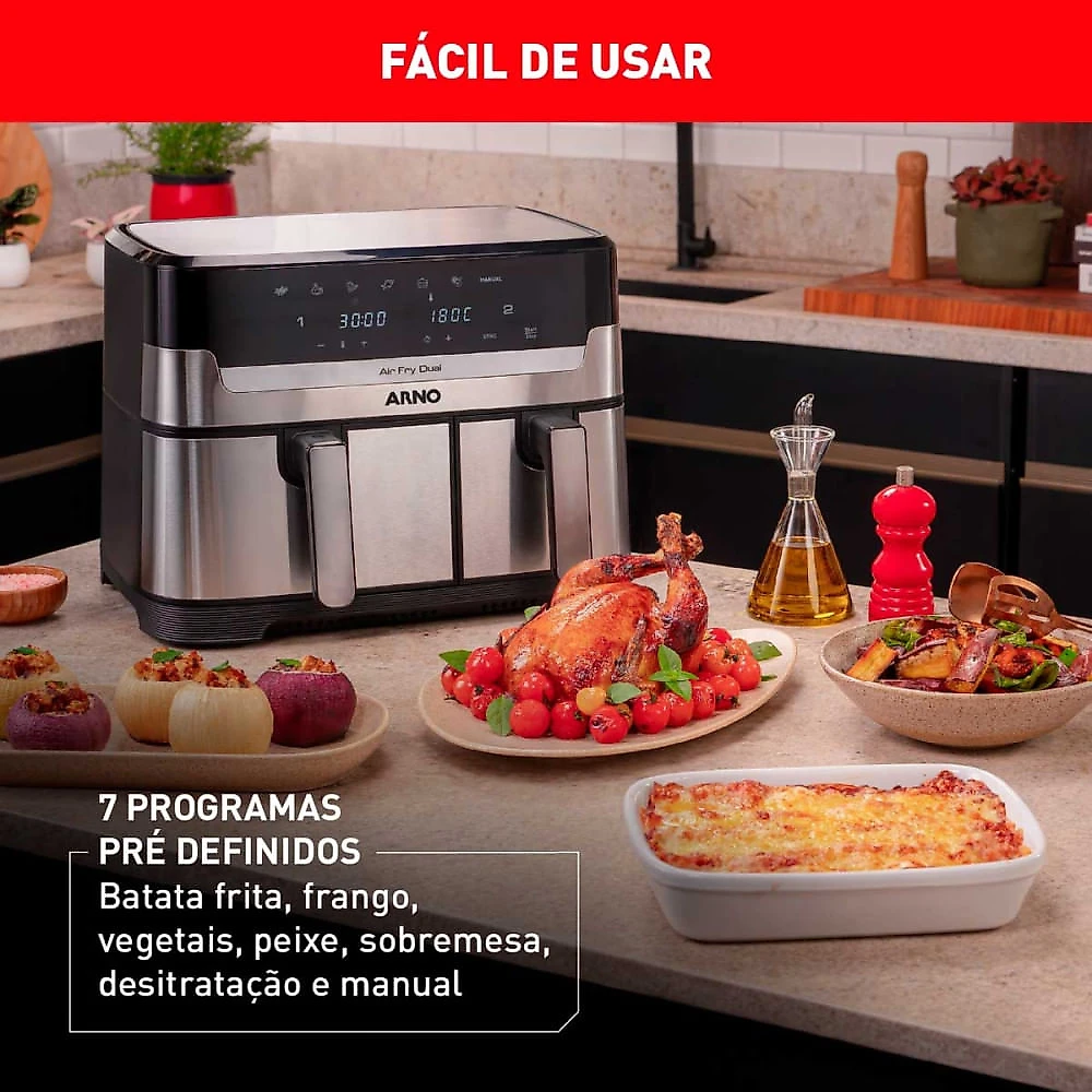 Fritadeira Elétrica AFD2 Sem Óleo Air Fryer Dual 8,3L Arno Preto / Inox - 220V