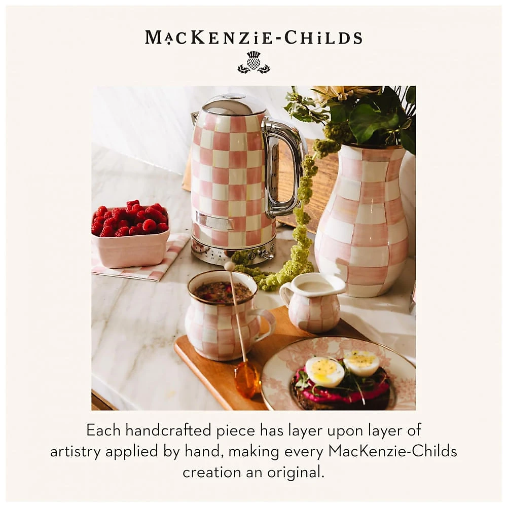 Chaleira elétrica MacKenzie-Childs Sterling Check inox rosa e branca 8 xícaras 1500W 110V