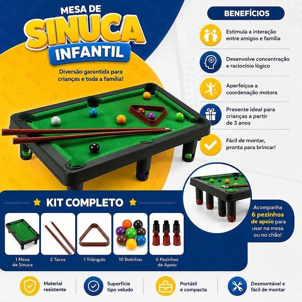 Mesa de Sinuca Infantil Mesa Bilhar com Pezinho de Mesa Chao Desmontavel Portatil Yeet