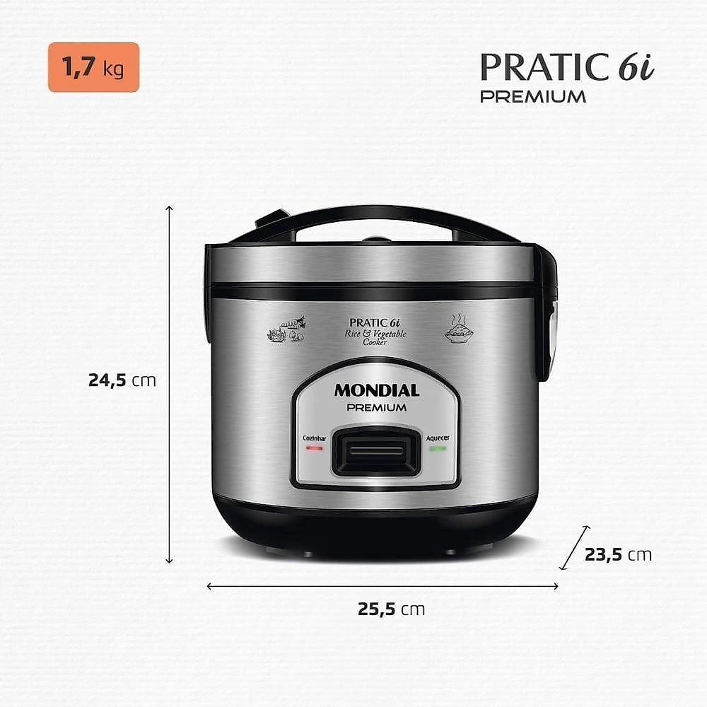Panela Elétrica de Arroz PE-43-6X 6 Xícaras 500W com Cuba Antiaderente Inox 110V