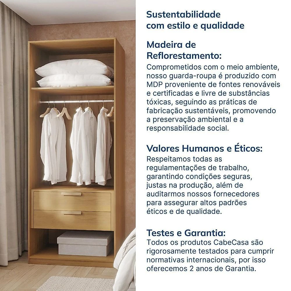 Guarda-roupa Modular 80cm sem Portas com Prateleiras Jade CabeCasa MadeiraOriginals Guarda-roupa Modular 80cm sem Portas com Prateleiras Jade Cabecasa Madeiramadeira Avelã