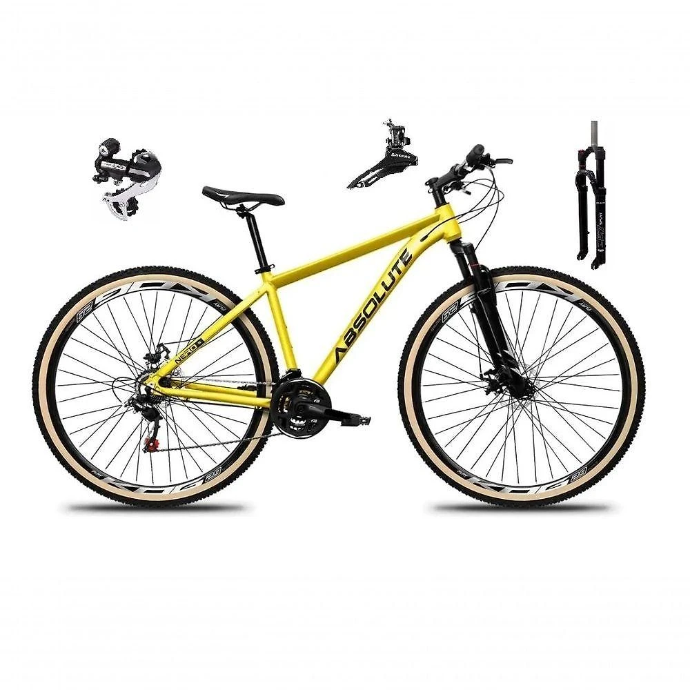 Bicicleta Aro 29 Absolute Nero 5 Câmbio Shimano 24v Acera K7 Garfo Trava Freio A Disco Pneu C/faixa - Amarelo