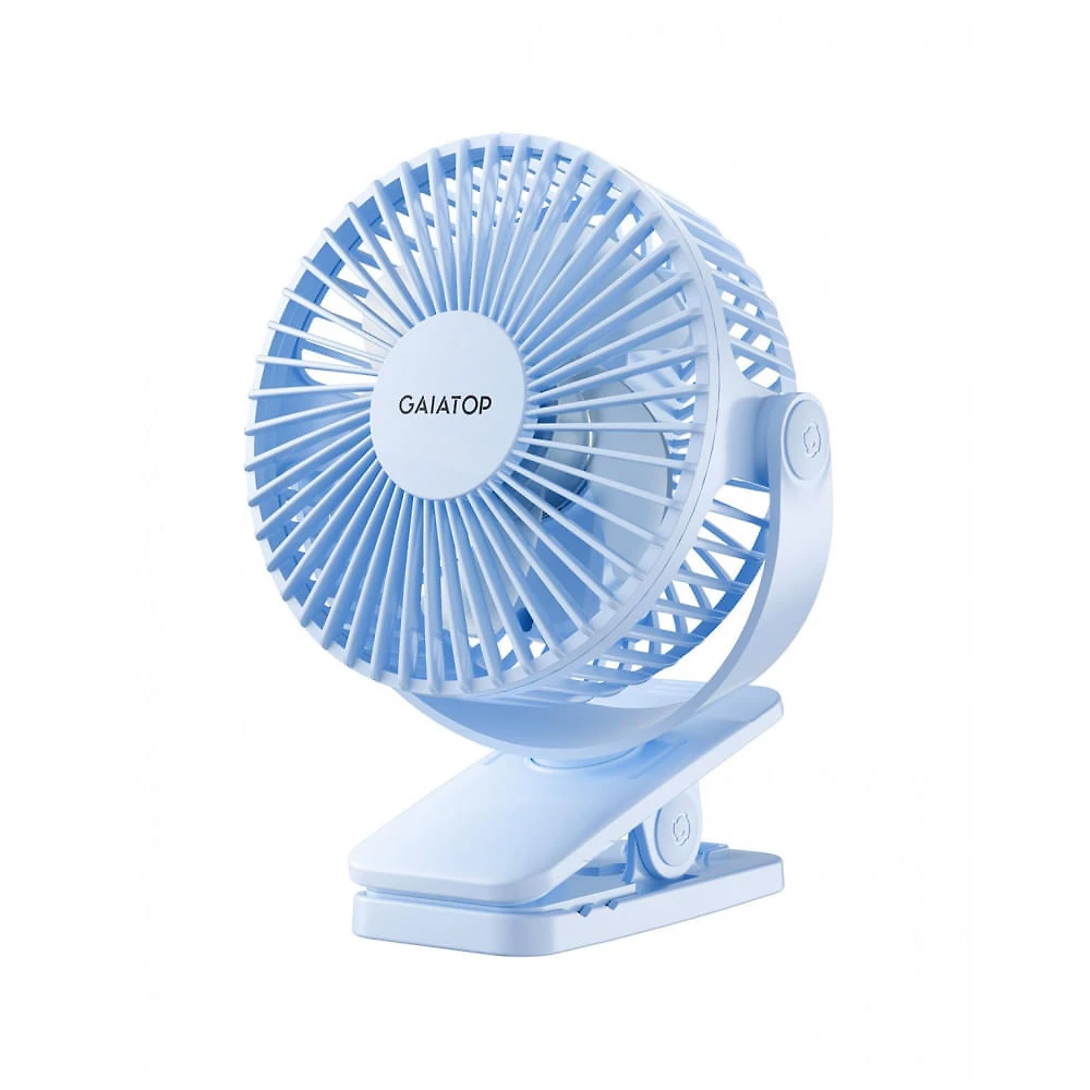 Ventilador de Clipes Portátil Gaiatop Azul Claro Recarregável USB, 3 Velocidades, Rotação 360°, Bateria 3,5-10h, Mini Poderoso Silencioso