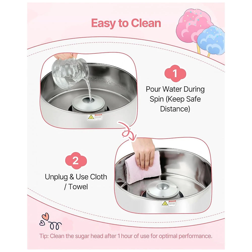 Máquina de Algodão Doce VEVOR 1000W Tigela Inox 38 cm Uso Contínuo 1h 110V