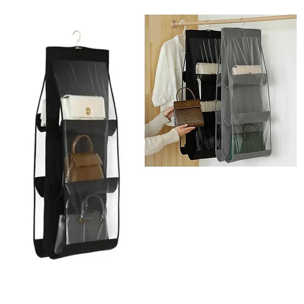 Organizador De Bolsa Cabideiro Para Guarda Roupa Armario Com 6 Bolsos Divisorias Transparente