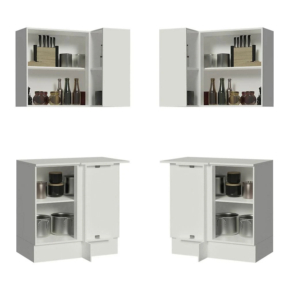 Miniatura Kit Armário de Cozinha de Canto 100% MDF 2 Portas e Nicho Branco Smart Madesa Branco