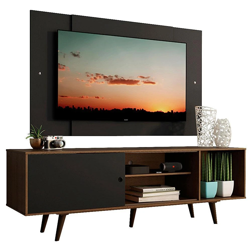 Rack madesa dubai com pés e painel para tv até 58 polegadas - rustic/preto 7kd8