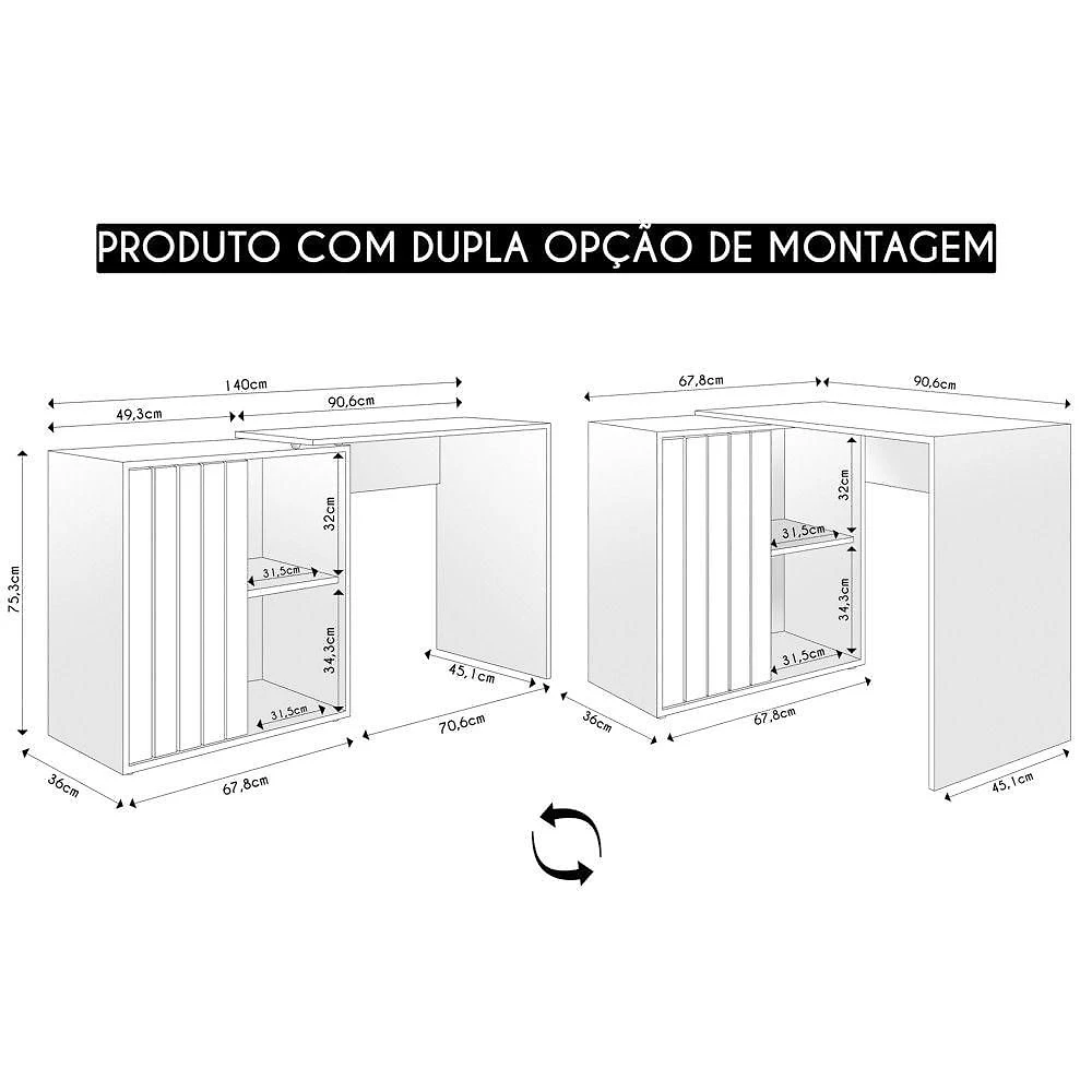Miniatura Mesa Para Escritório Home Office 1 Porta Ripada Tech Freijó Off White Caemmun