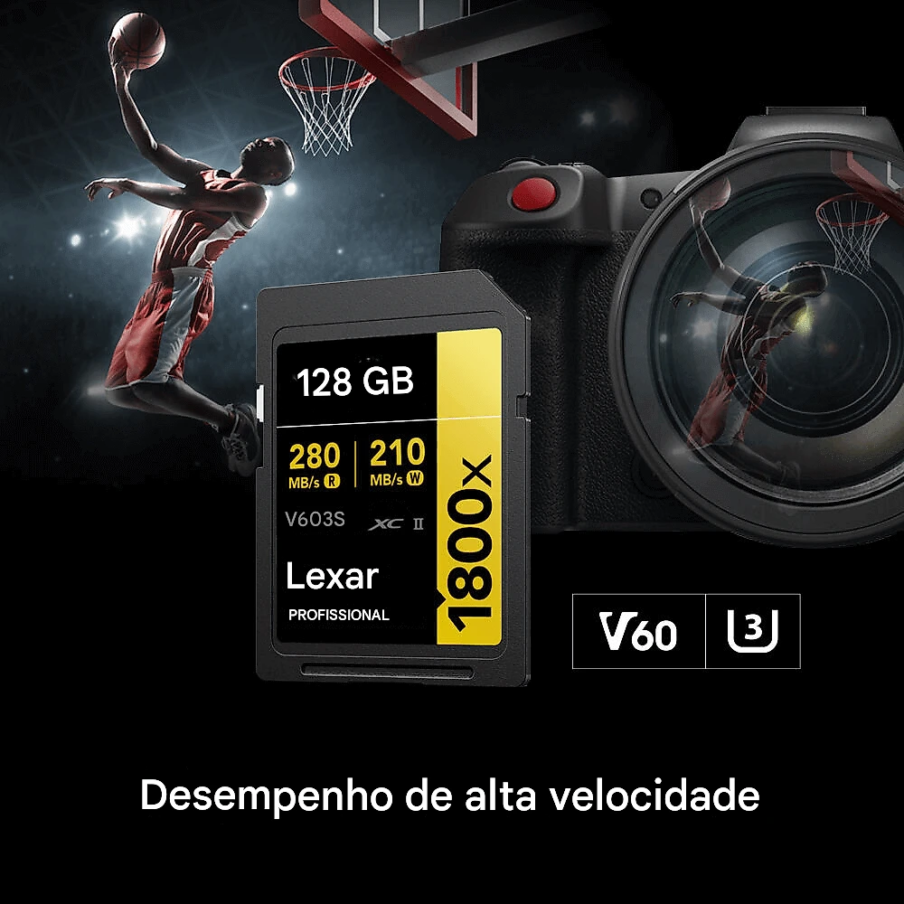 Cartão SDXC 128Gb Lexar Gold Professional 4K 1800x 280Mb/s UHS-II / V60 / U3