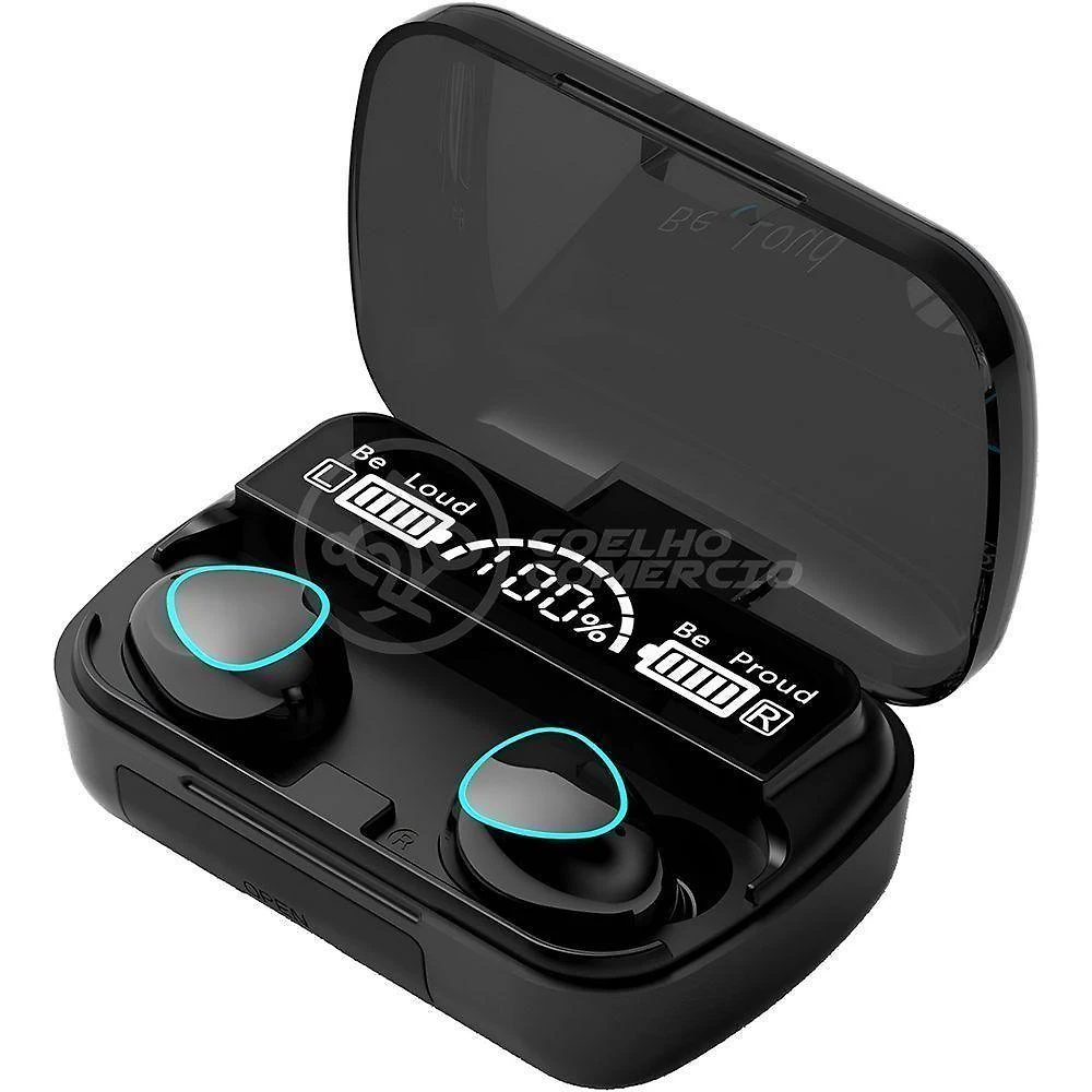 Fone de Ouvido Bluetooth Aquilae M10 com Cancelamento de Ruído Power Bank no Estojo v5.3 Preto