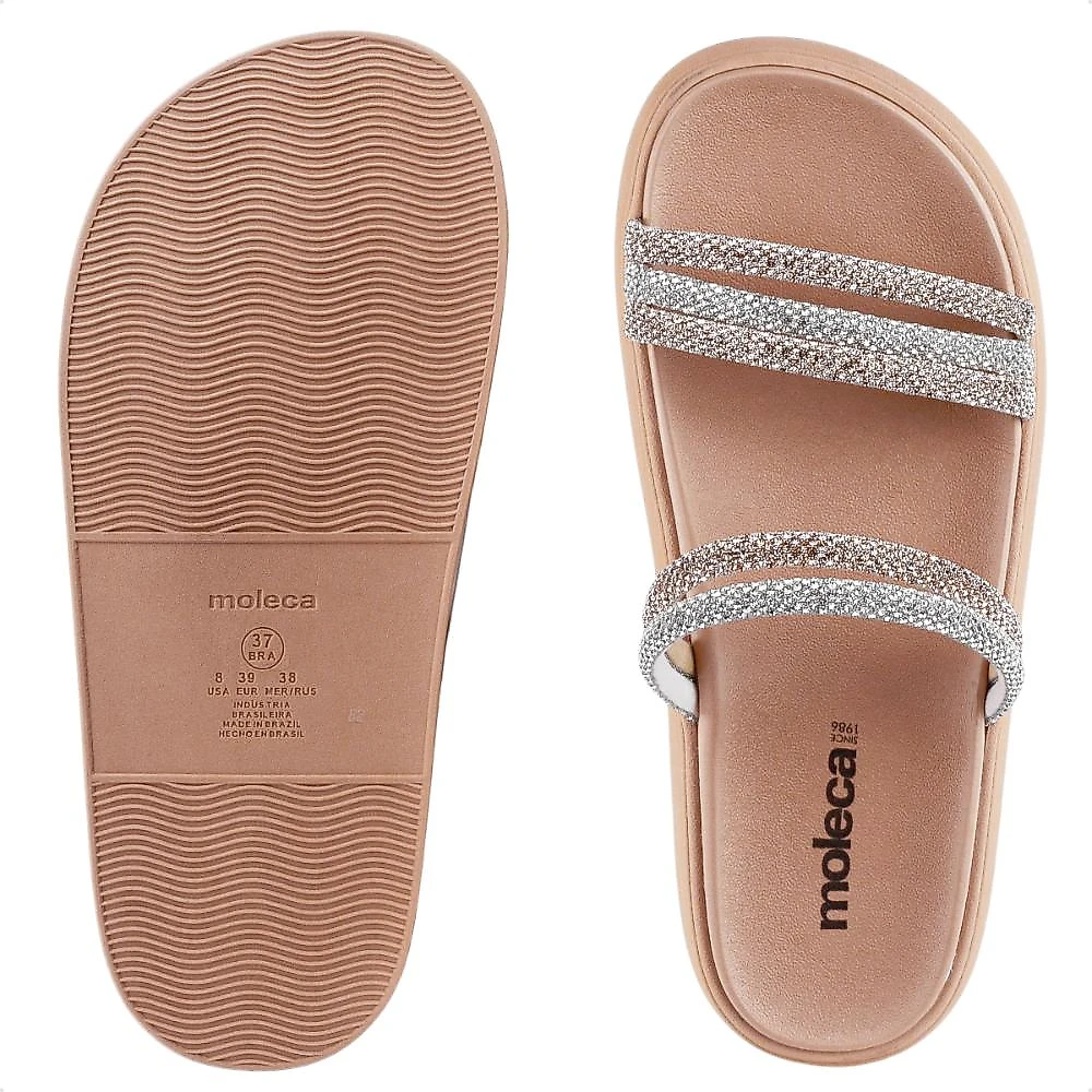 Sandália Papete Moleca Strass Feminina Bege / Rosê - 35