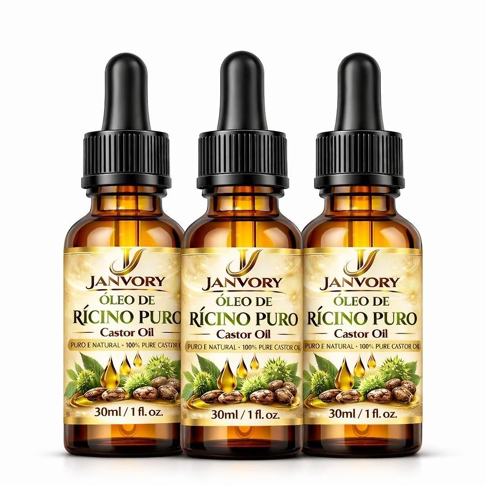 Kit com 3 Óleos de Rícino 100% Puros 30Ml Cada (90 Ml No Total)