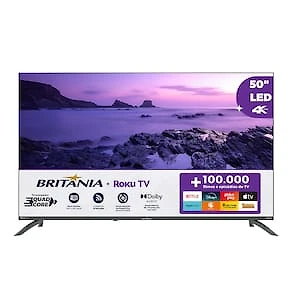 Smart TV 50" Britânia Ultra HD LED BTV50VA4REGB com Sistema Operacional Roku TV, Dolby Audio, Processador Quad-Core, Entradas USB e HDMI