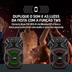 Caixa de Som Amplificada Mondial XSound CM-300-N 300W Bluetooth Bateria até 9h Preta