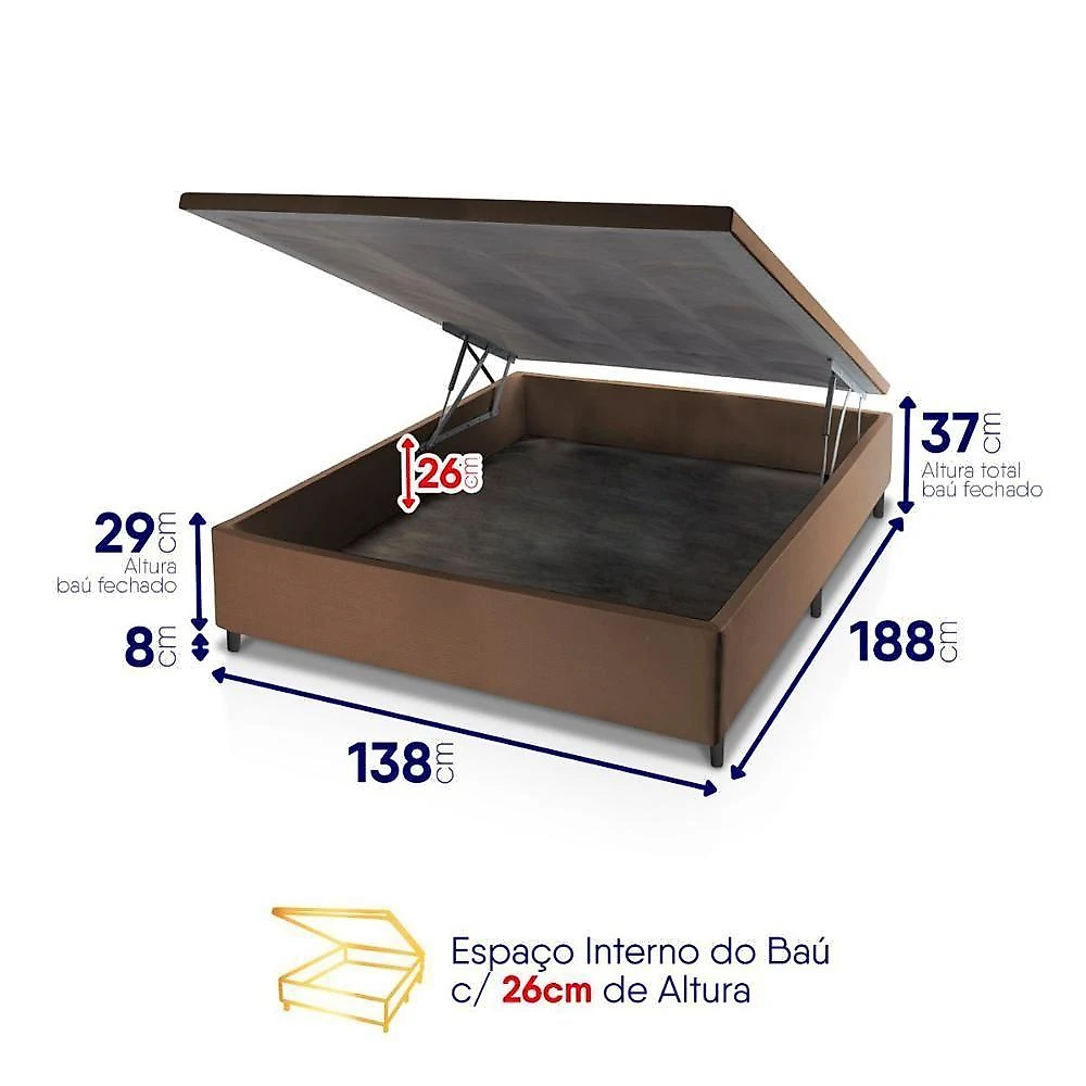 Cama Box Baú Luanda Espuma D28 Casal 138x188 King House