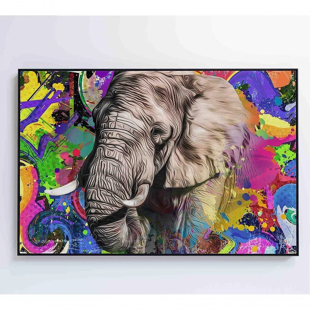 Quadro Pitura Colorida Elefante 120x80 Cm Adesivo