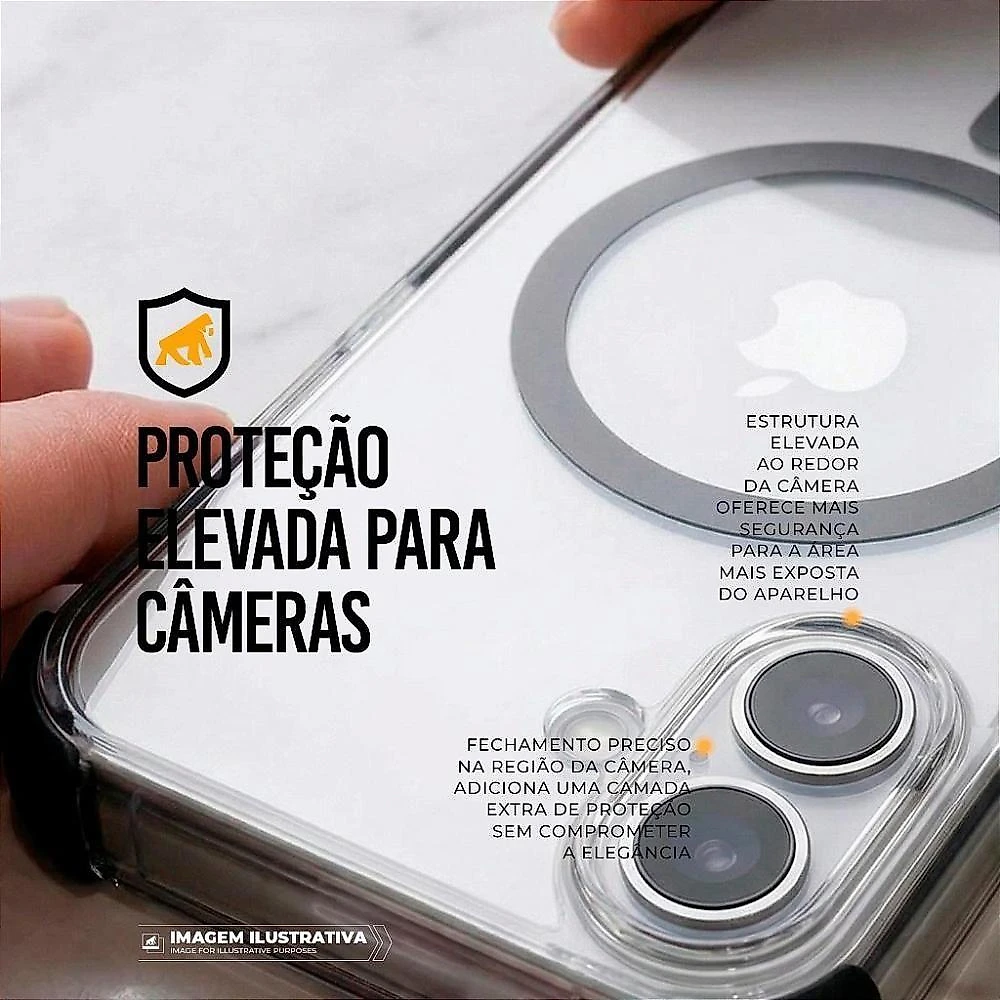 Capa para Iphone 17 Gshield Crystal Edge Magsafe Transparente Preta 1 Unidade