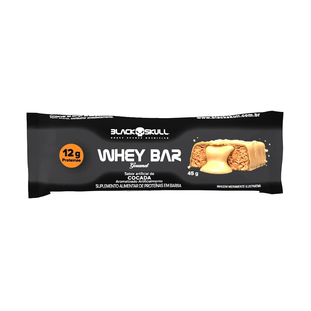 Barra de Proteína Black Skull Whey Bar Gourmet Sabor Cocada com 12g de Proteína 45g