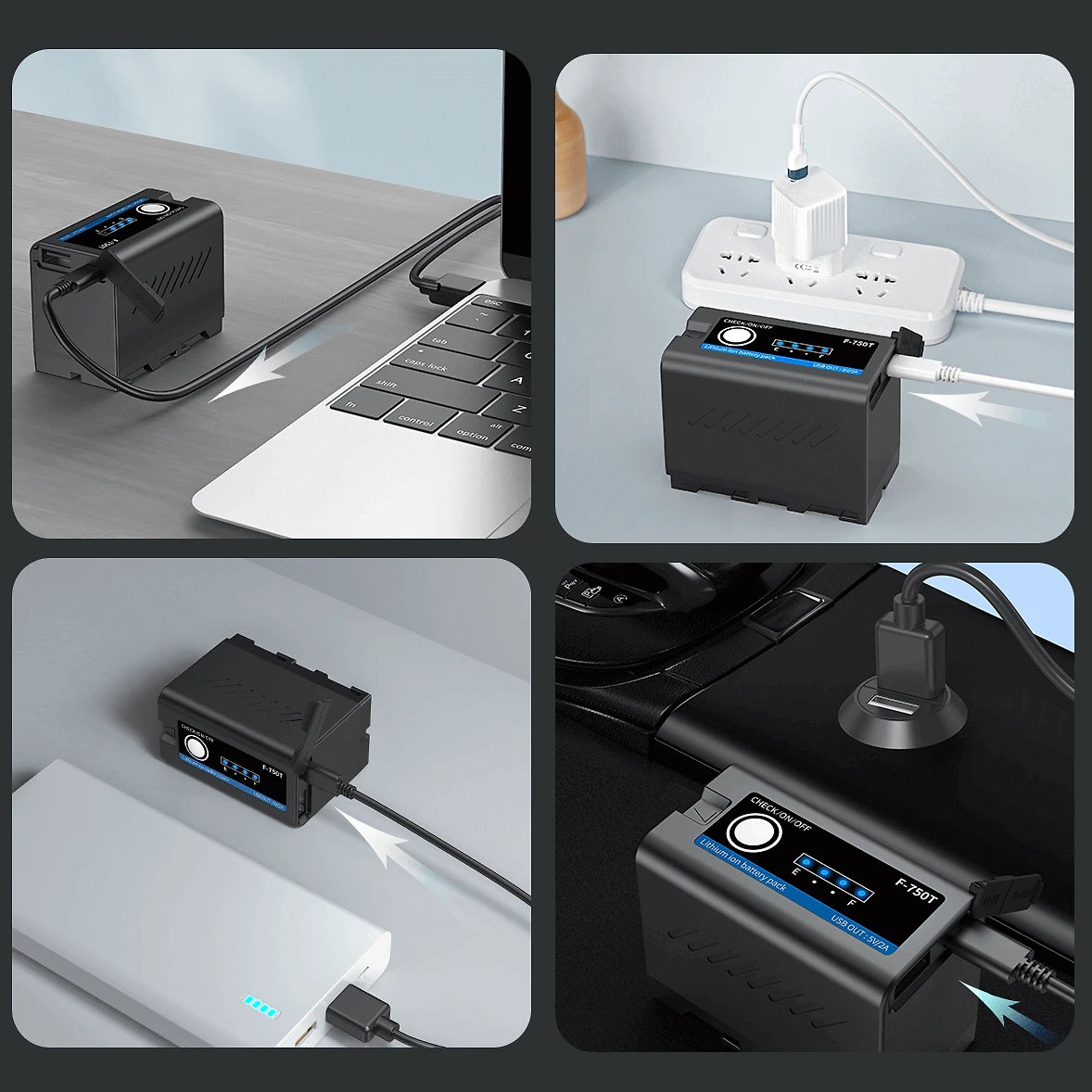 Bateria NP-F750T (F750/F770) Multifuncional Led com Saída USB