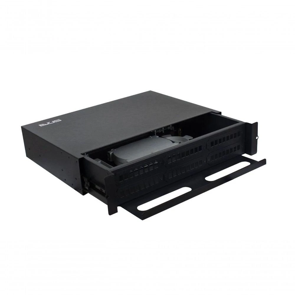 Caixa DIO para Rack 19" Modelo 48fo para 48 Fibras Ópticas Preto Evus