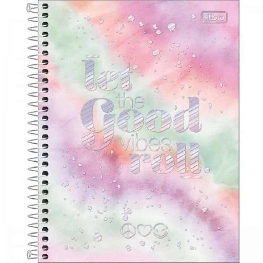 Caderno Espiral Capa Dura Colegial 1 Matéria Good Vibes 80 Folhas Tilibra Estampa 4