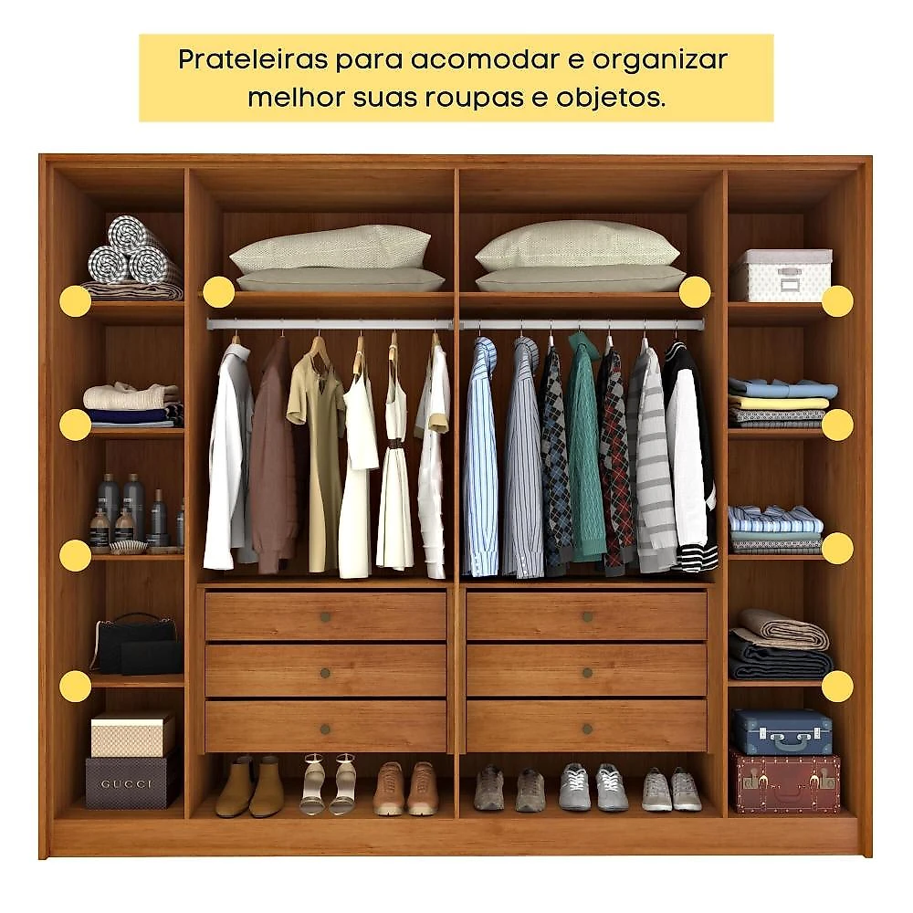 Guarda Roupa Casal Ripado 6 Portas 6 Gavetas 275cm Espresso Móveis Guarda Roupa Casal Ripado 6 Portas 6 Gavetas Espresso Móveis Cinamomo/Off White