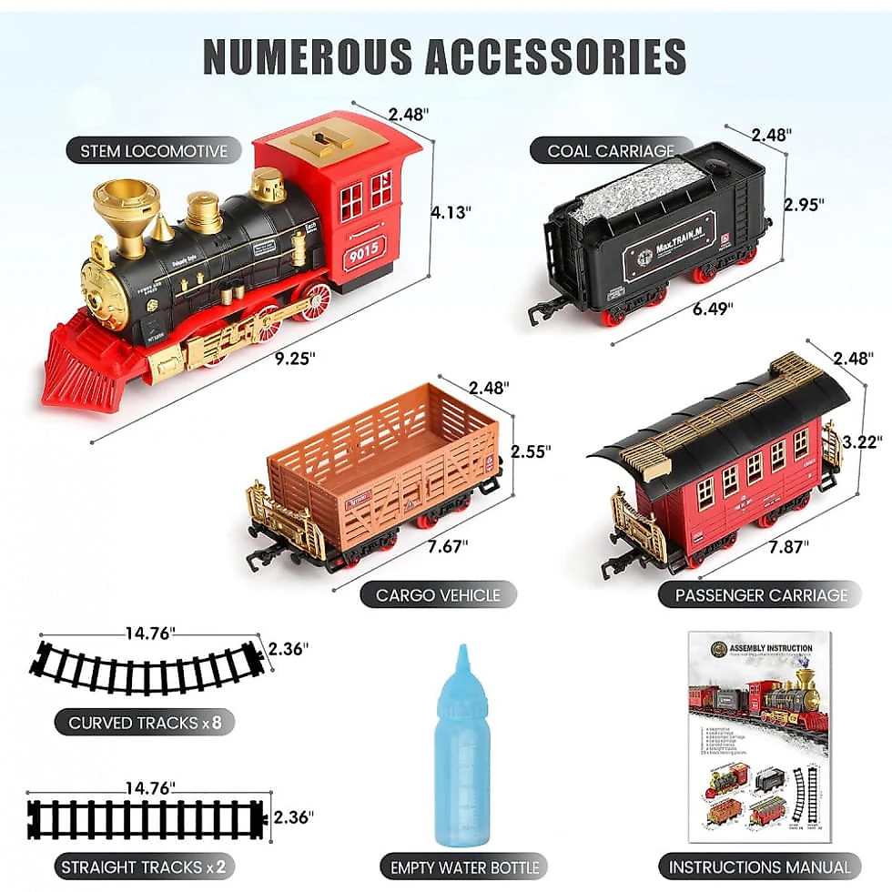 Conjunto de Trenzinho de Brinquedo com Vapor, Carros de Carga e Trilhos para Crianças de 3 a 8 anos, Hot Bee, ...