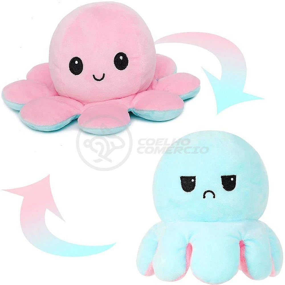 Polvo Reversível De Pelúcia Feliz E Bravo Rosa E Azul