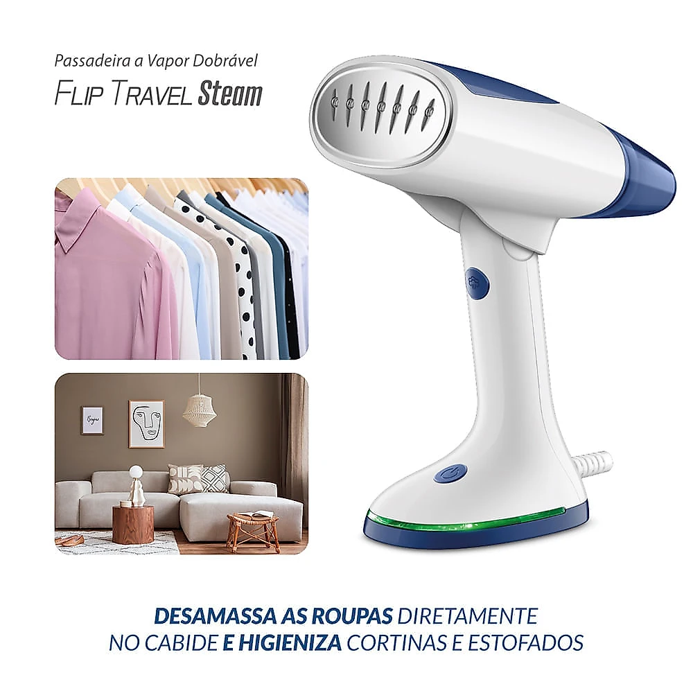 Passadeira a Vapor Dobrável Mondial Branco/Azul Bivolt - VP-10-DB VP-10-DB_BIV