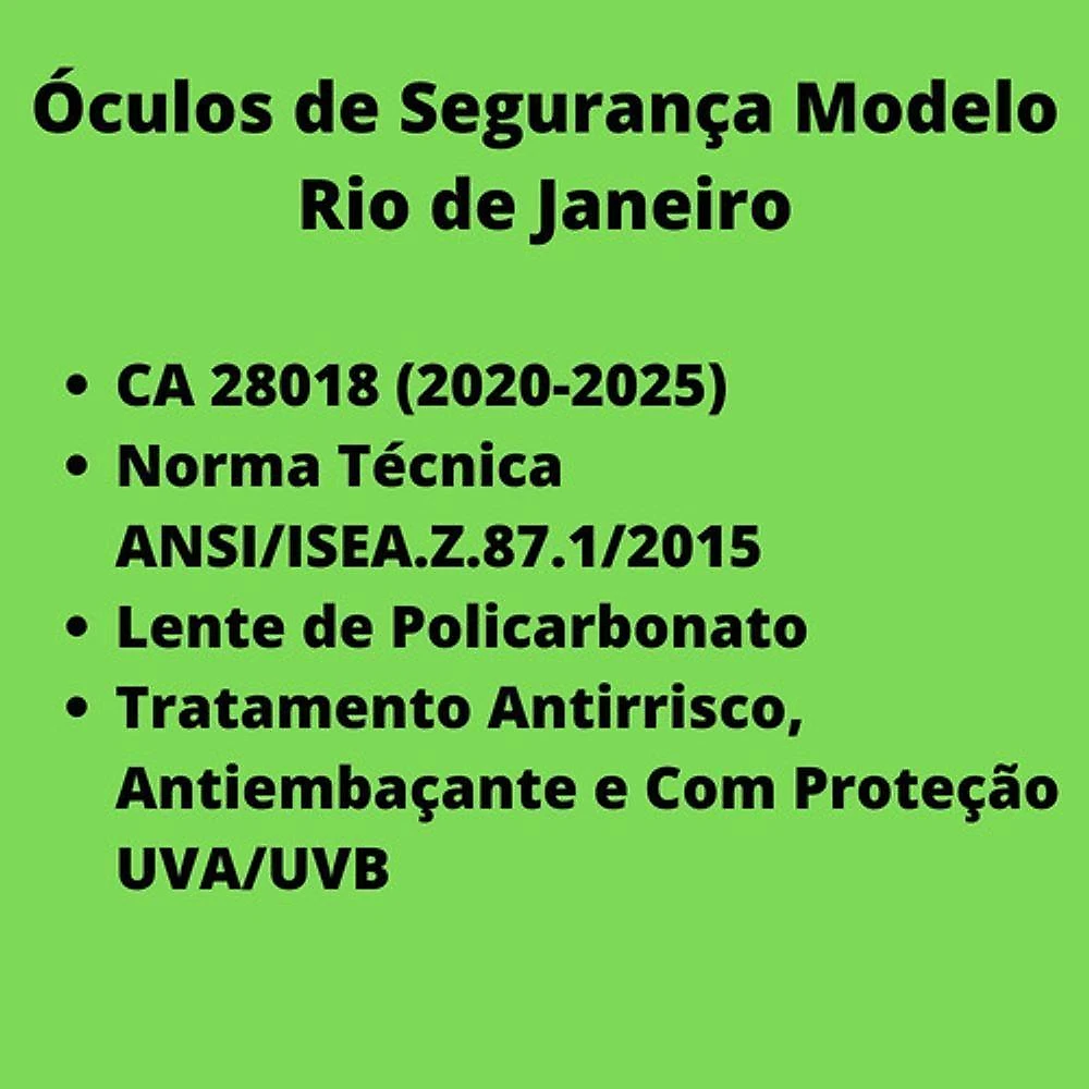 Óculos de Segurança Universal Automotive Rio de Janeiro para Enfermagem com Lente Transparente