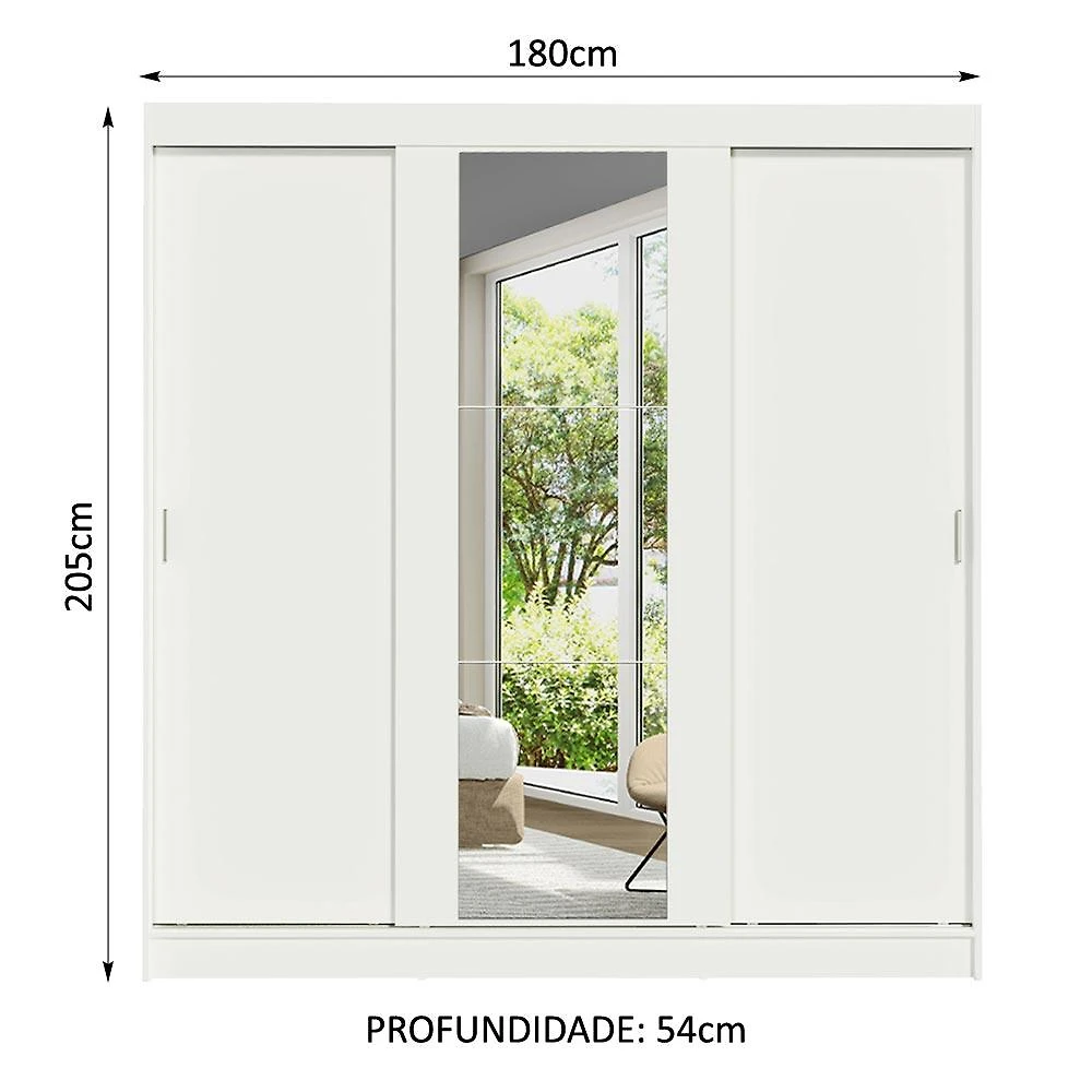 Miniatura Guarda-Roupa Casal Madesa Reno 3 Portas de Correr com Espelho - Branco Branco