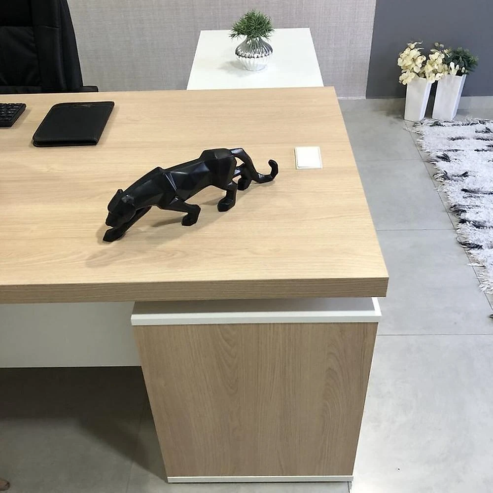 Kit 3 Peças com Mesa para Escritório Diretor em L, Armário Multiuso Baixo e Gaveteiro 3 Gavetas Conjunto para Escritório Executivo 3 peças Estação Diretoria Balcão 2 portas e Gaveteiro 3 Gavetas Carvalho/Branco
