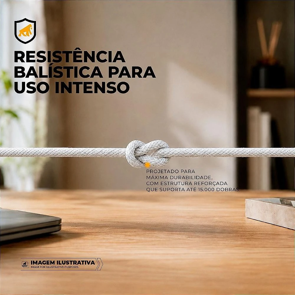 Cabo Dual Armor Tipo C/ Tipo C 1M com Carregamento Rápido 27W Revestido em Nylon Balístico - Branco - Gshield