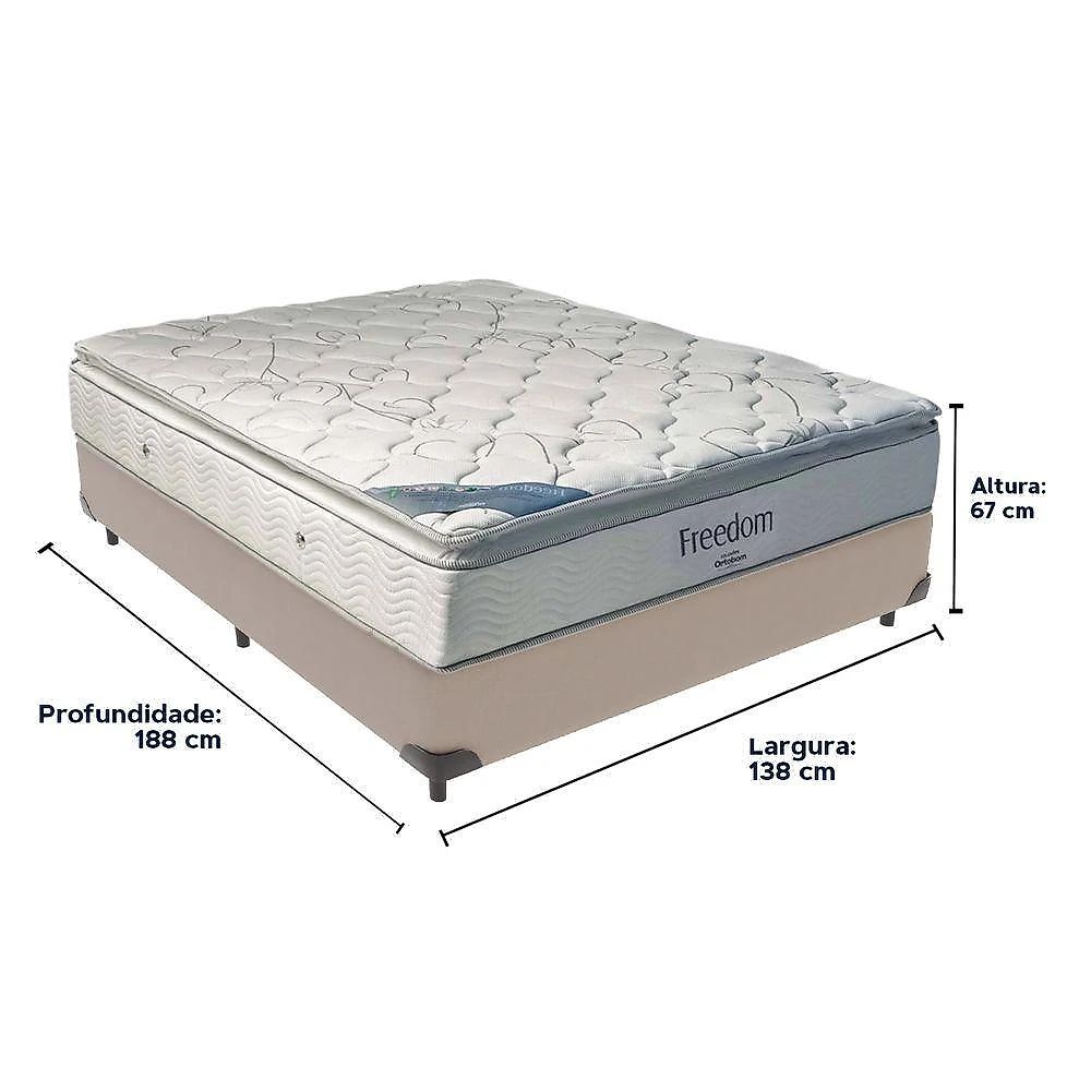 Cama Box Bege E Colchão Freedom Molas Ensacadas Casal Ortobom