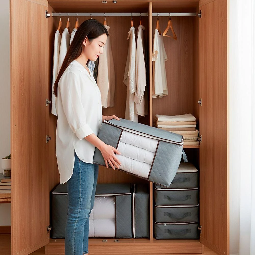 Saco Organizador para Roupas e Cobertas 90L Tnt e Pvc Cinza Gxm