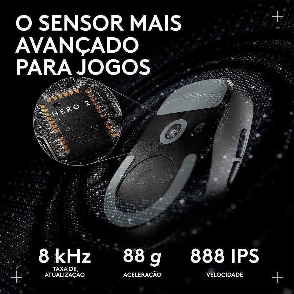 Mouse Gamer Sem Fio Logitech G PRO X SUPERLIGHT 2c, 5 botões, 44000 DPI, Atualização de até 8 kHz, PC e Mac, Preto - 910-007530