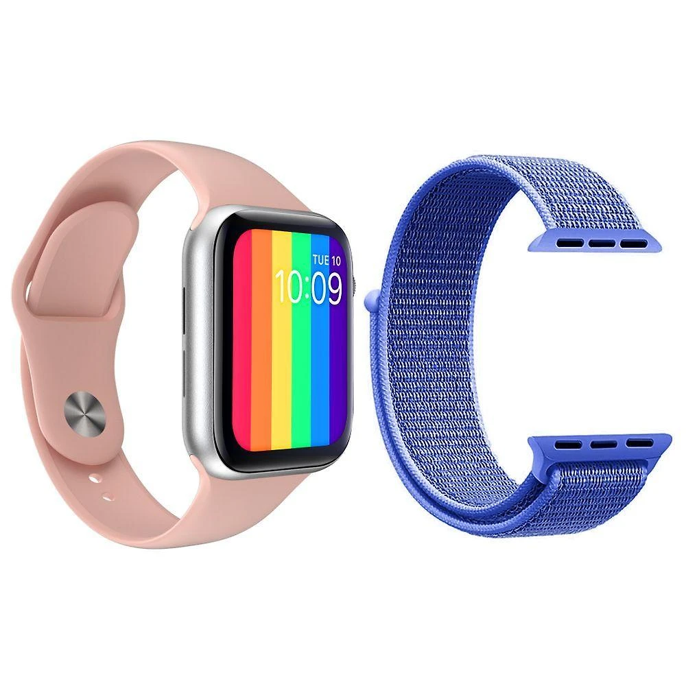 Kit 1 Smartwatch Iwo12 Lite Rosa + 1 Pulseira Nylon Azul