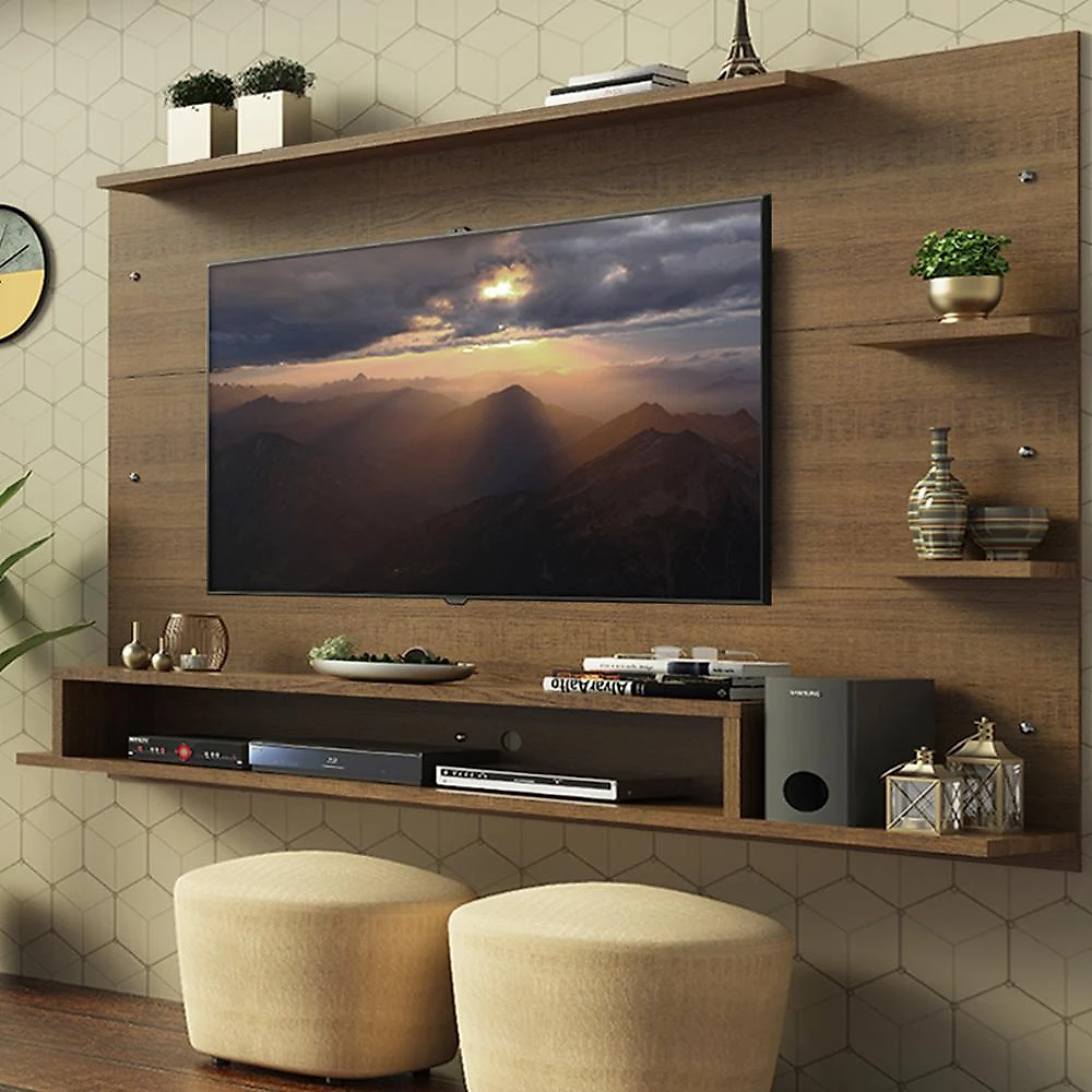 Painel para tv até 60 polegadas madesa alfa com prateleiras e nichos - rustic