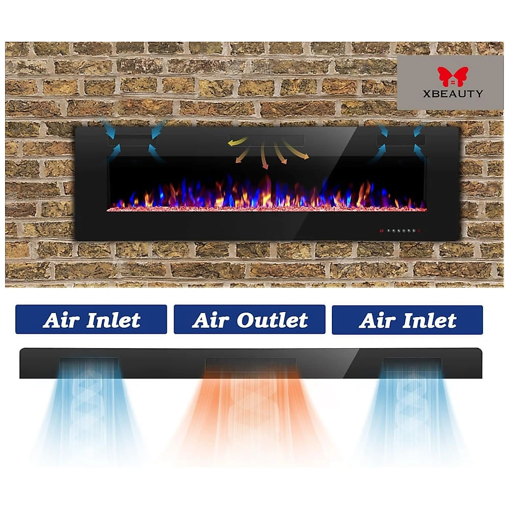 Lareira Elétrica de Embutir A45x152L cm com Controle de Temperatura, Chamas Multicoloridas, Temporizador e Controle ...