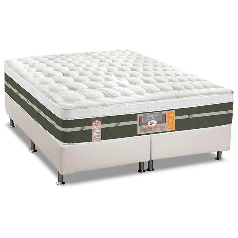 Cama Box Queen Silver Star Euro Pillow Molas Bonnel Branco Colchões Castor