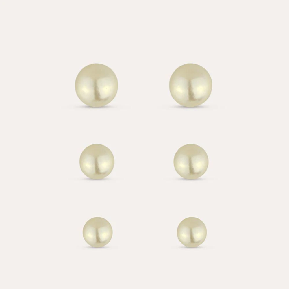 Trio De Brincos Pérolas Folheado A Ouro 18k