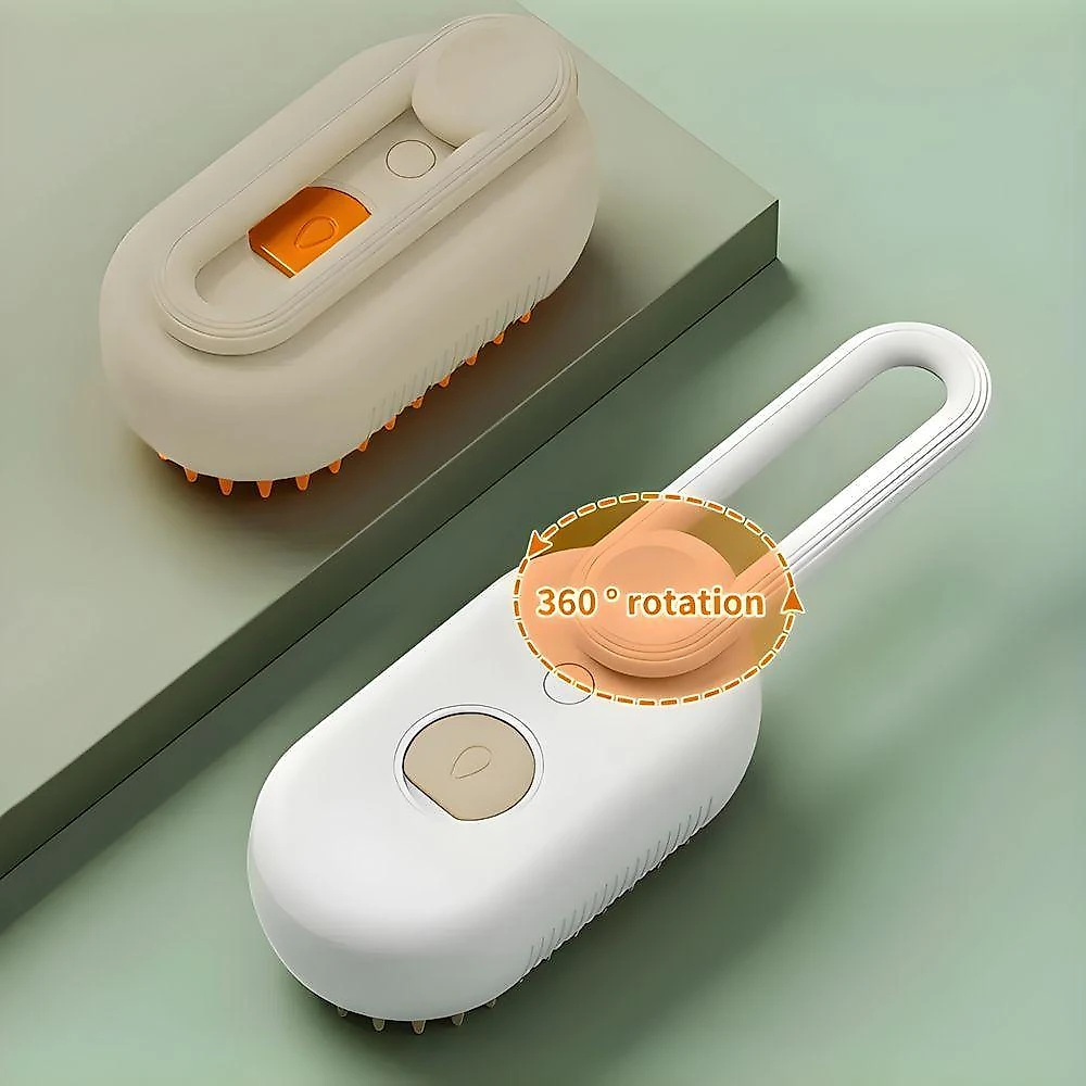 Escova a Vapor para Pets Utimix 3 em 1 para Gatos e Cães em ABS Branco com Bege Recarregável